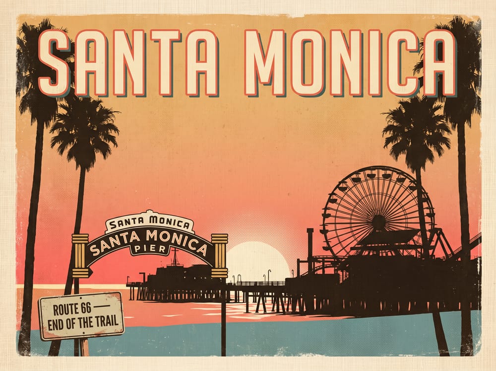 Vintage postcard of Santa Monica, California, the end of the trail